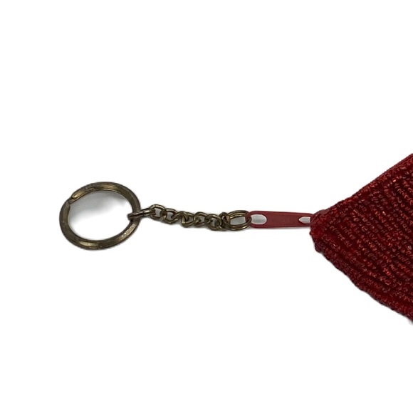 VTG Seed Bead & Sequin Deep Red Lips Coin Purse Key Ring - Picture 5 of 7